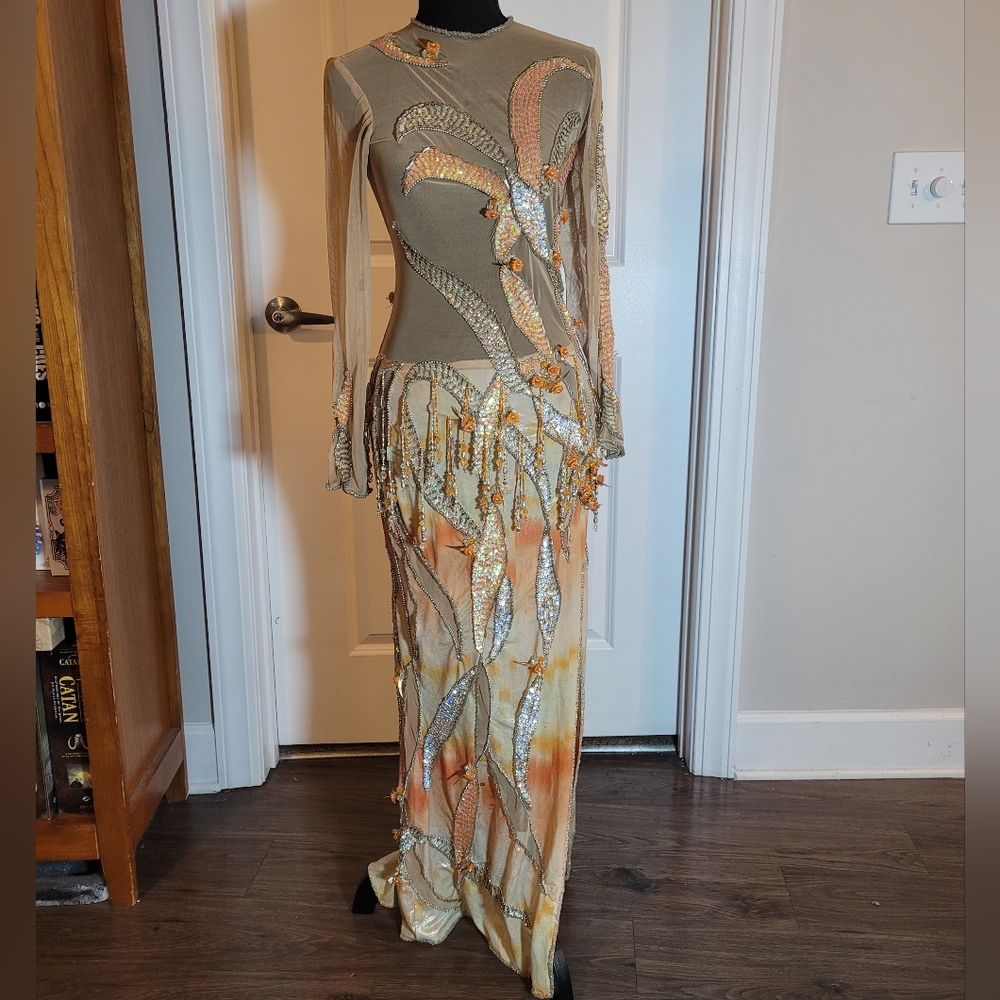 Vintage beaded and sequin belly dance / ballroom dress / ren faire fairy dress